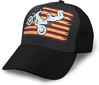 WAYABO Motocross Dirt Bike USA Flag Baseball Cap Golf Snapback Hat Trucker Hat Adjustable Unisex Black