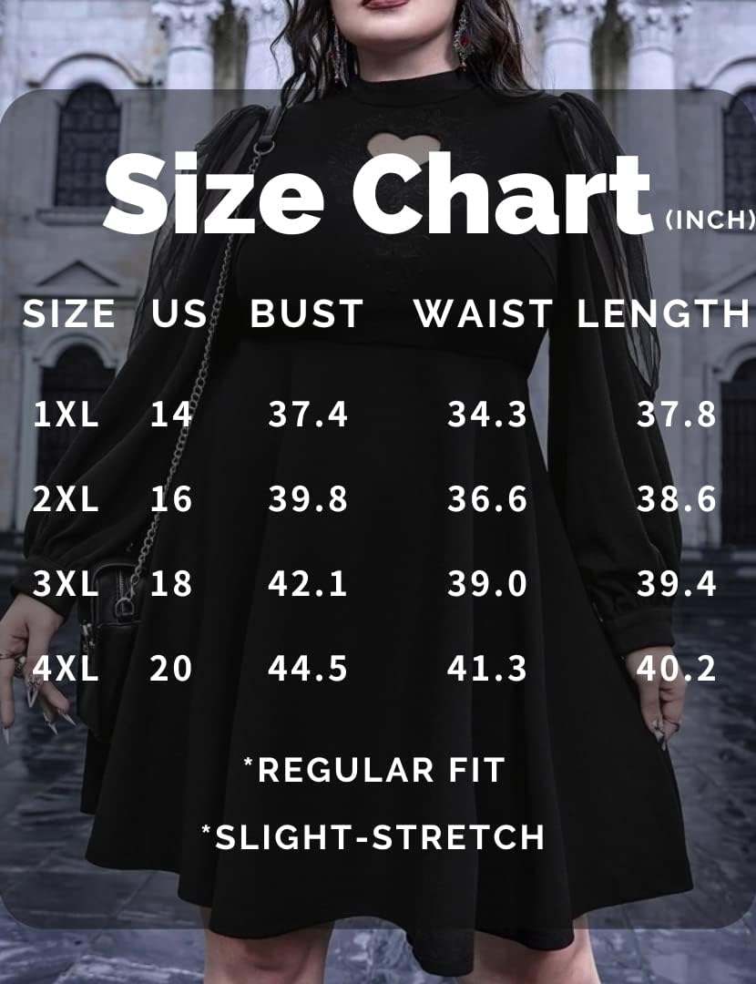 LANSHULAN Gothic Plus Size Keyhole Neckline Puff Sleeve Gothic Dress