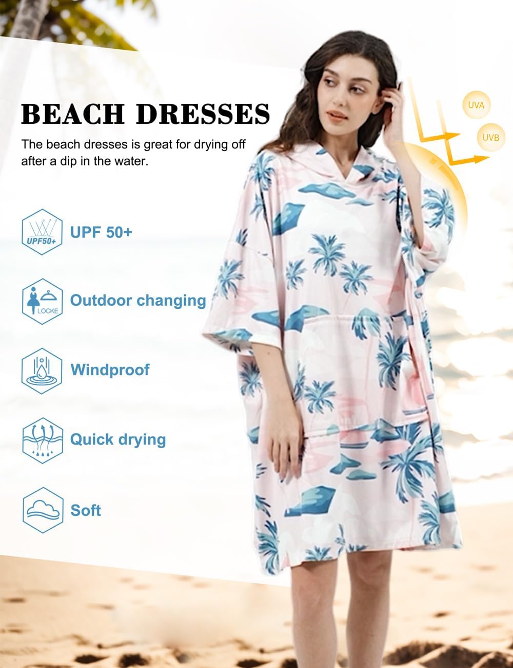 KFUBUO Surf Poncho Changing Towel Swim Robe with Pocket Plus Size Terry Cloth Swim Cover Up for Women Towel Poncho Hoodie - Image 4