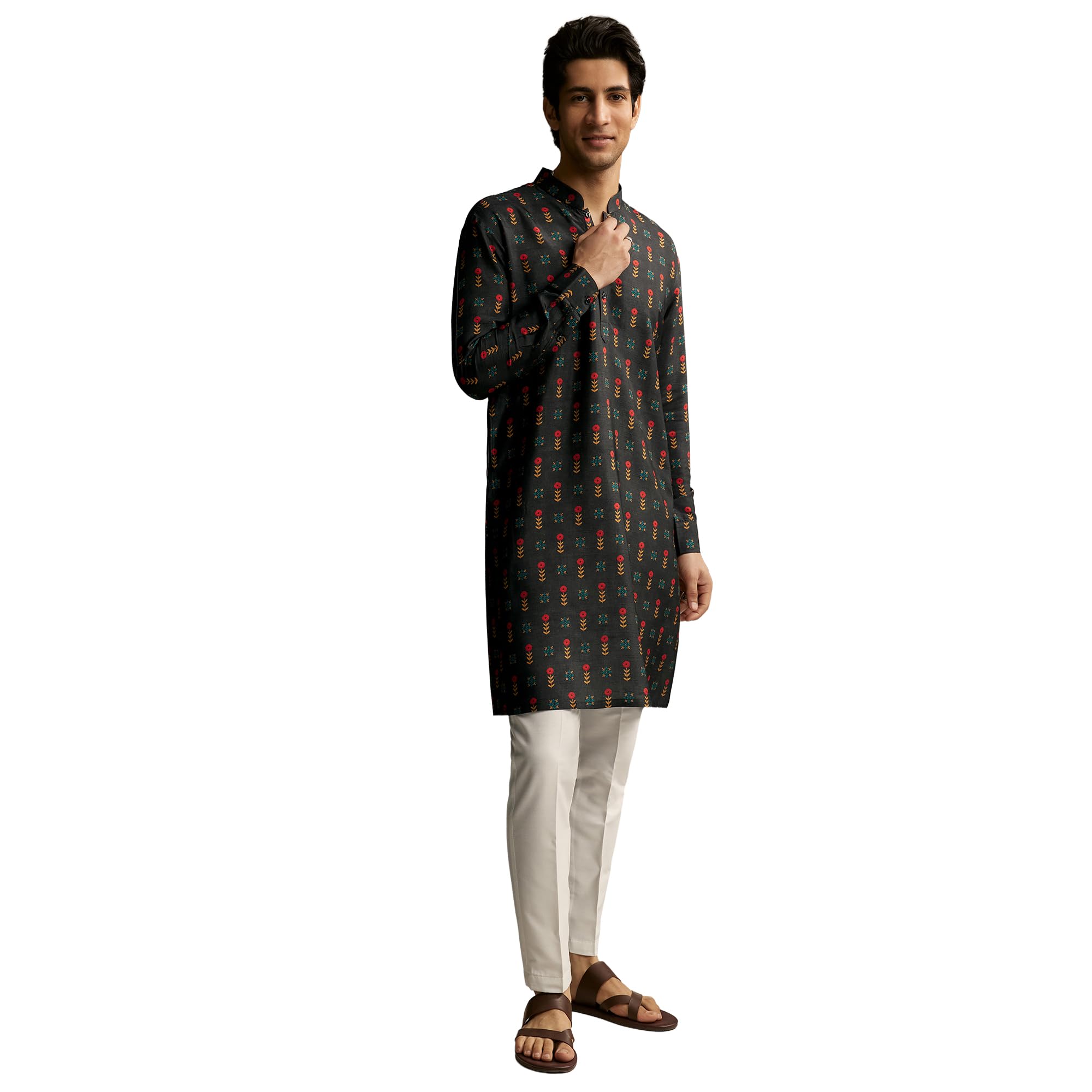 Men’s Patchwork Designer Straight Kurta - Full Sleeve Mandarin Collar Ethnic Kurta - Wedding, Reception, Diwali,Traditional Outfit for Men-image-32