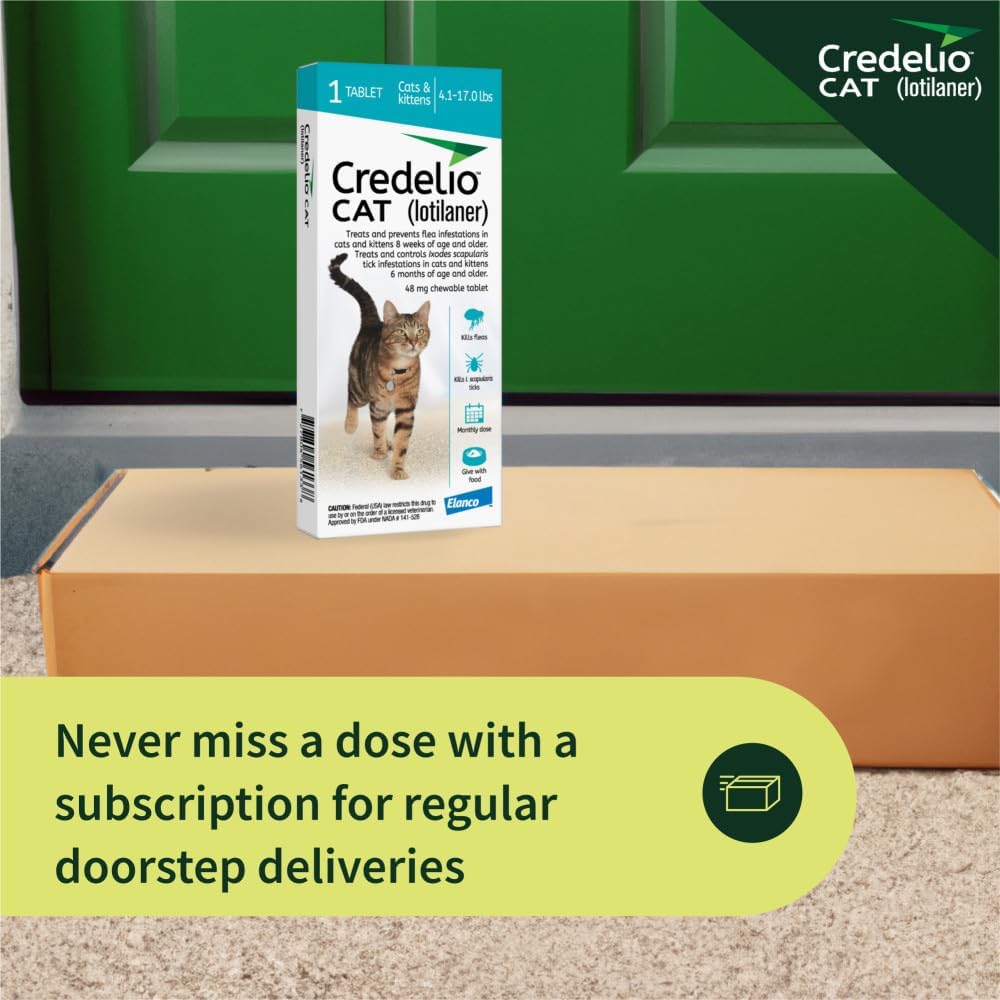 Credelio CAT Flea & Tick Infestation Prevention and Treatment for Cats 4.1-17 lbs. | 1-Month Supply