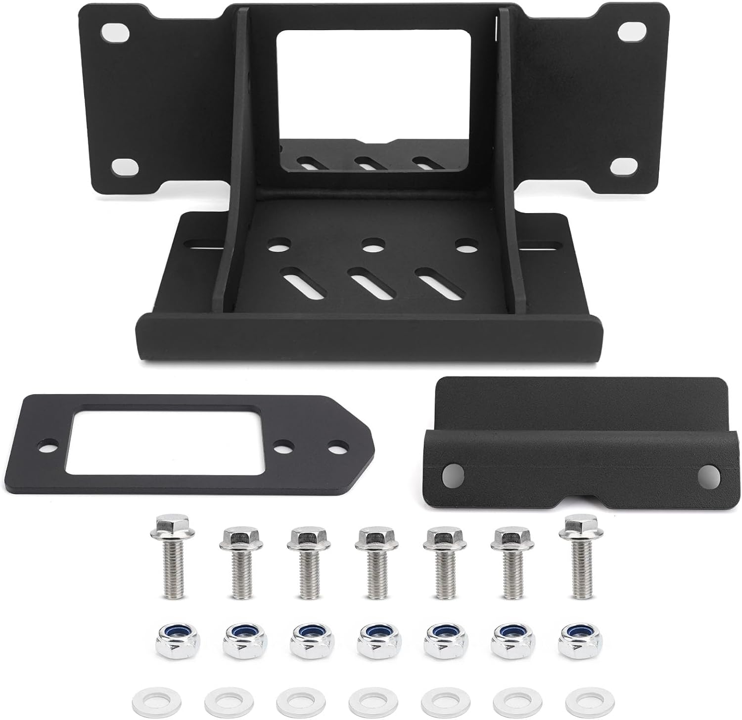 JERBOR Winch Mount Kit Fit for Kawasaki Ridge and Ridge XR 2024-2025, Steel Black Powder Coat Front Winch Mounting Plate with Hardware Kit