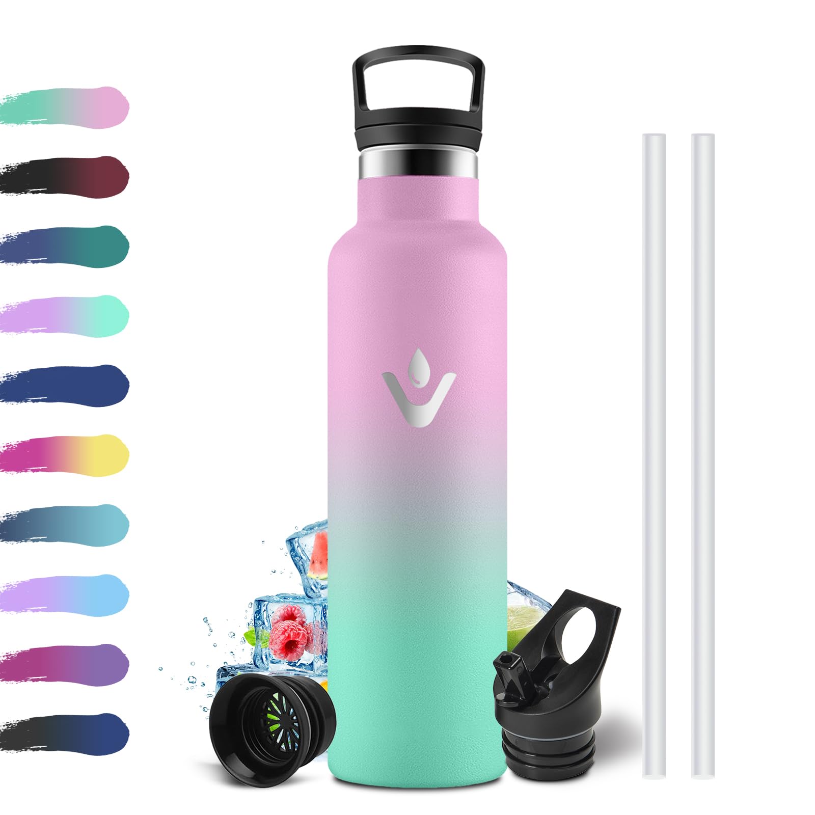Water Bottle 750 ml, Thermos Flask with Straw, Leak-Proof Insulated Flask, BPA-Free, Suitable for Carbonated Drinks, Vacuum Thermos Flask, Water Bottle for Sports, Adults, Children, School, Bubble