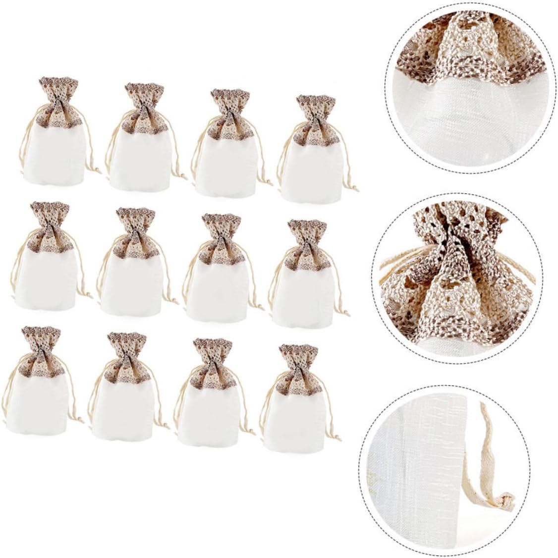 TOBBOMEY 12pcs Wavy Drawstring Pouches for Jewelry Candies Elegant Gauze Bundle Bags for Weddings Parties Special Occasions White Color image 5