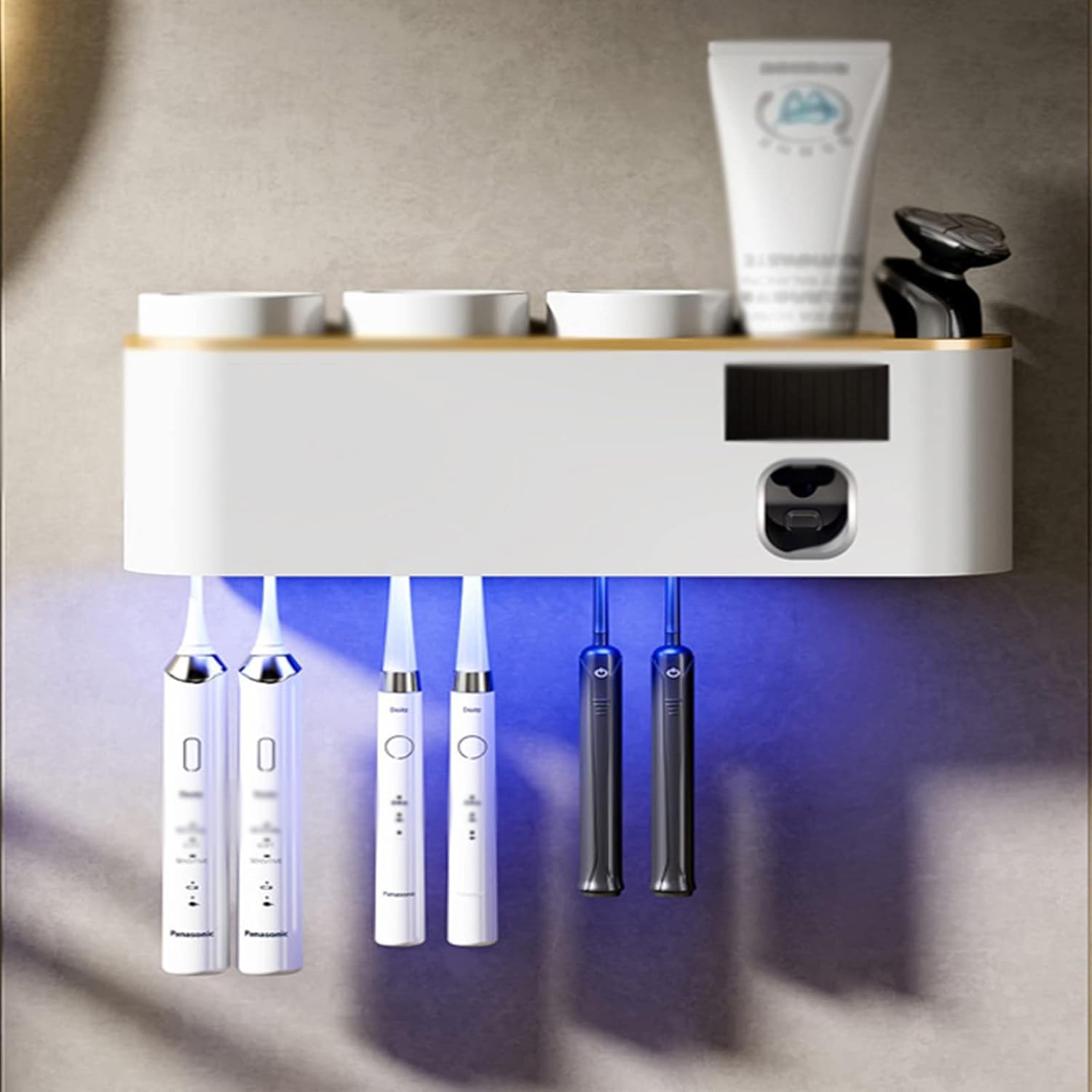 Esterilizador De Cepillos De Dientes De Montaje En Pared Y Dispensador De Pasta De Dientes Recargable, Soporte para Cepillos De Dientes USB De 1800 Mah, Organizador para White