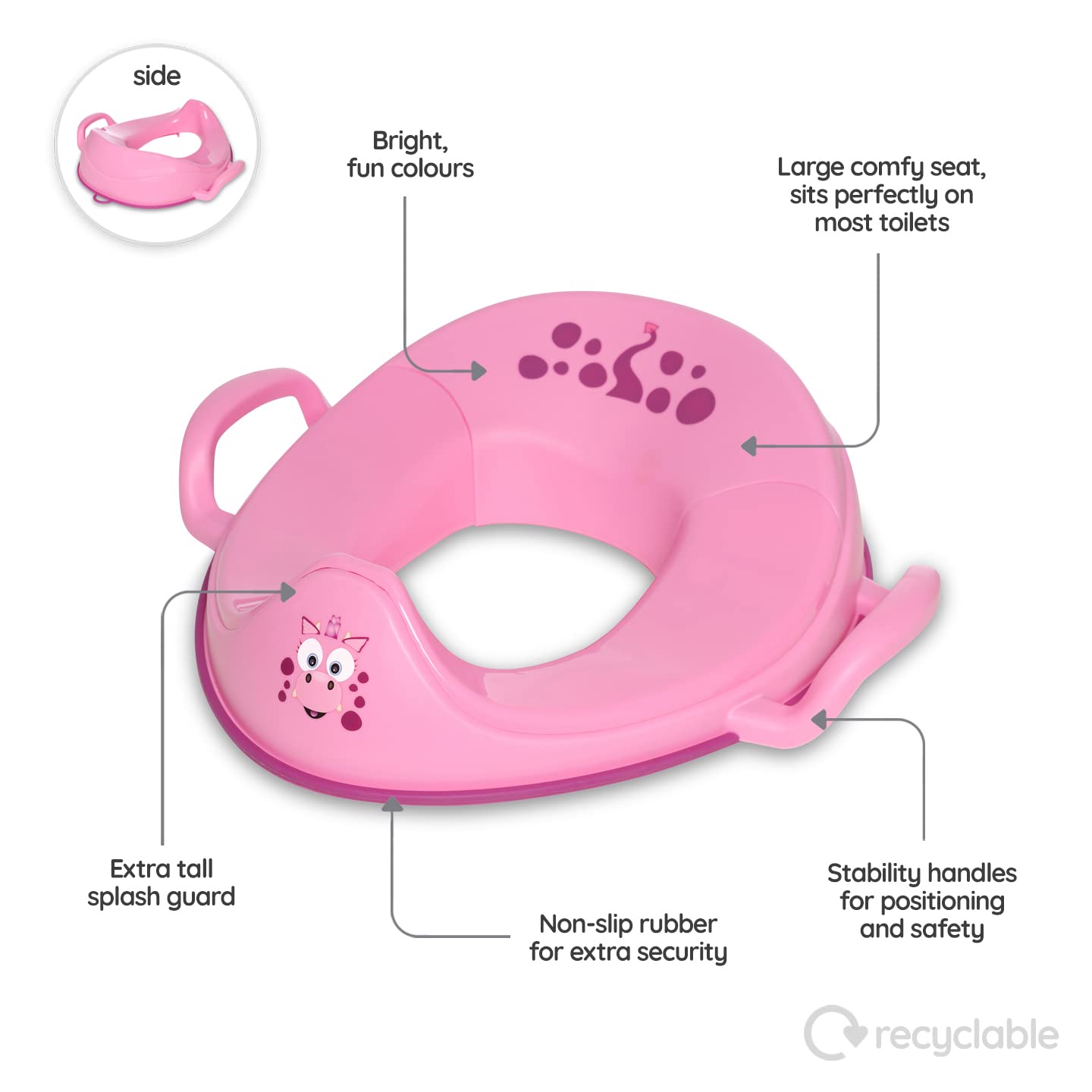 My Little Trainer Seat - Asiento de entrenamiento para baño e inodoro con diseño de dragón rosa, asiento de inodoro para niños pequeños