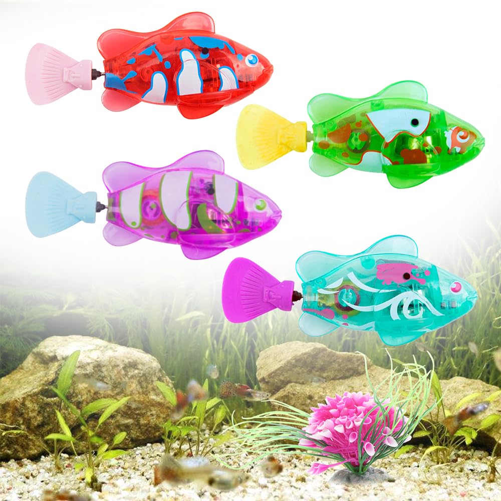 4 pièces de jouets Robo Fish pour chats, poisson électronique pour animaux de compagnie, Robo Fish, poissons électriques avec lumières, fonctionnant sur piles, jouet interactif flottant pour