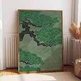 DHHXY - Póster impreso sobre lienzo de bonsai retro japonés, estilo Ukiyo-e vintage, arte botánico, decoración de pared para sala de estar (70 x 100 cm/lienzo estirado sobre chasis)
