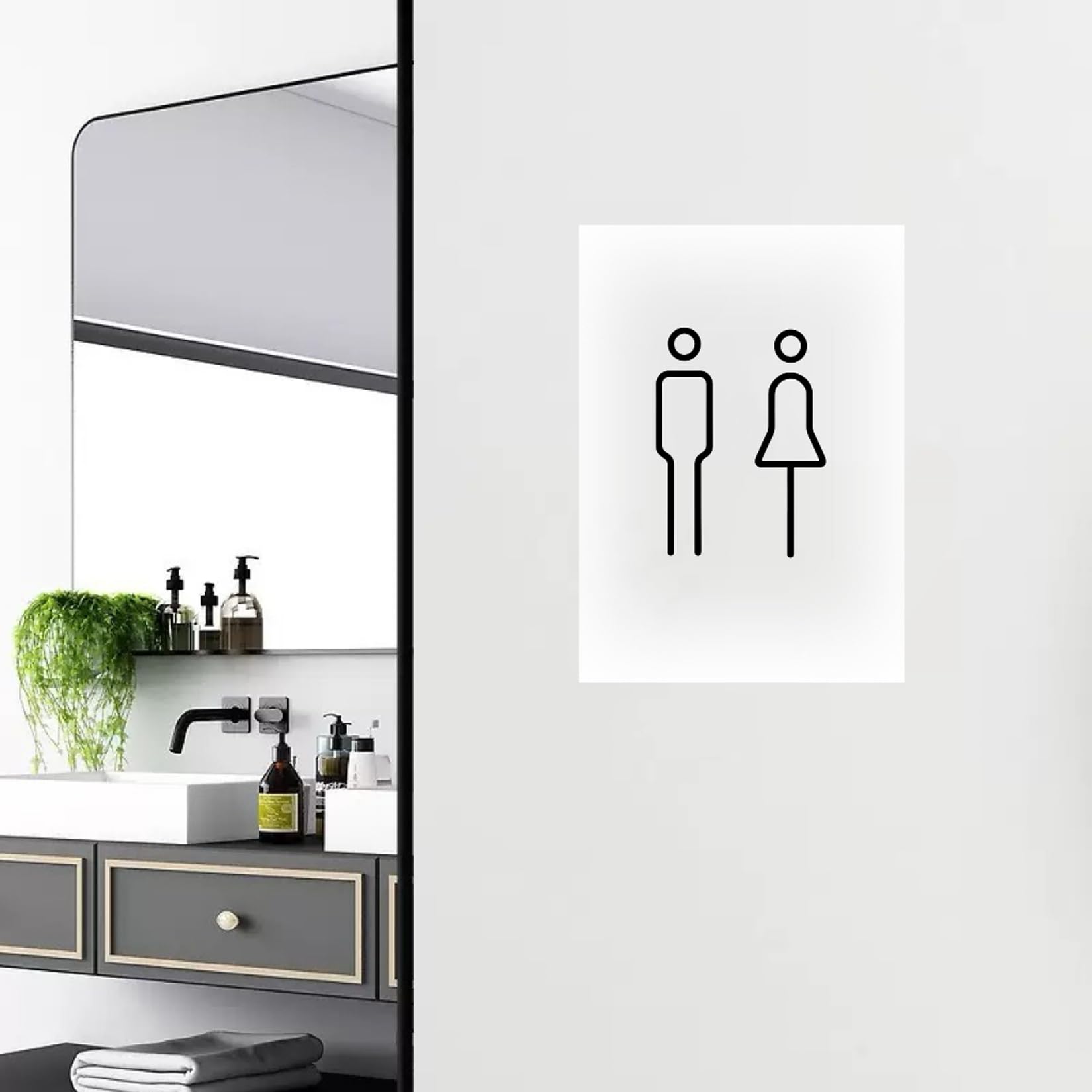 Nowoczesna tabliczka WC samoprzylepna, dla mężczyzn i kobiet, samoprzylepna tabliczka na drzwi do łazienki, hotelu, restauracji, kawiarni, biura i obszarów publicznych (czarna)