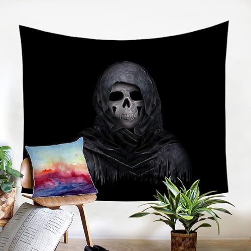 Sleepwish Tapiz de pared de calavera oscura para colgar en 3D, diseño de calavera gótica, color gris, para dormitorio, sala de estar, dormitorio (60