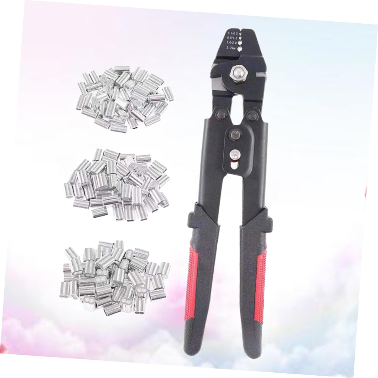 Pinza Crimpatrice per Fune con Manicotto in Alluminio 180 Pezzi | 4 Posizioni di Crimpatura, Acciaio al Carbonio e Pvc, Modelli M1.2 M1.5 M2
