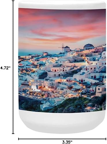 Miniatura 7 de OTVEE Taza de café grande de 15 onzas Santorini con asa, taza de café de cerámica con asa, taza de café para el hogar, oficina, camping, tazas de
