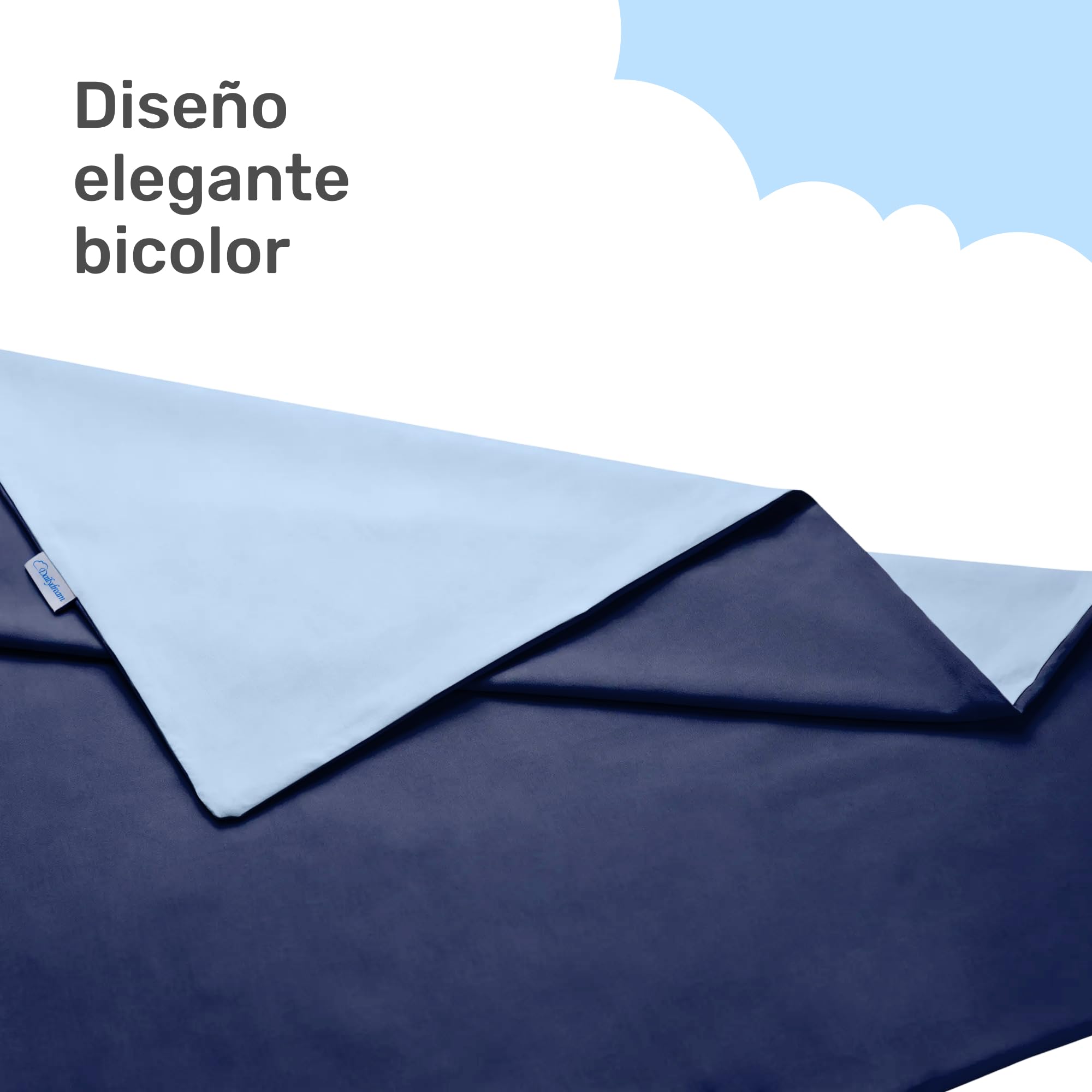 Dailydream Funda para manta de peso para adultos de 135 x 200 cm | bicolor azul | 100% algodón | funda de recambio/funda de repuesto | lavable | transpirable y agradable para la piel | funda para
