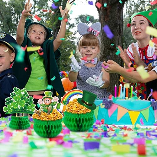 Miniatura 5 de Blulu 3 piezas de decoración de panal de San Patricio, bonito centro de mesa de trébol de papel de trébol de papel de trébol para fiesta de San