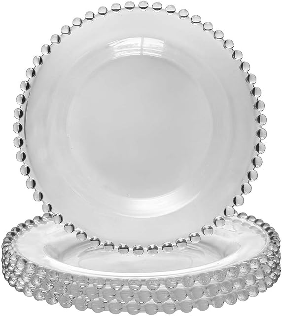 Set of 4 Bella Perle Glass Dessert Plates with Beaded Edge - 20.5cm