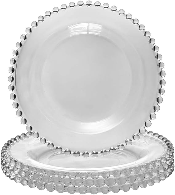 Set of 4 Bella Perle Glass Dessert Plates with Beaded Edge 20.5cm