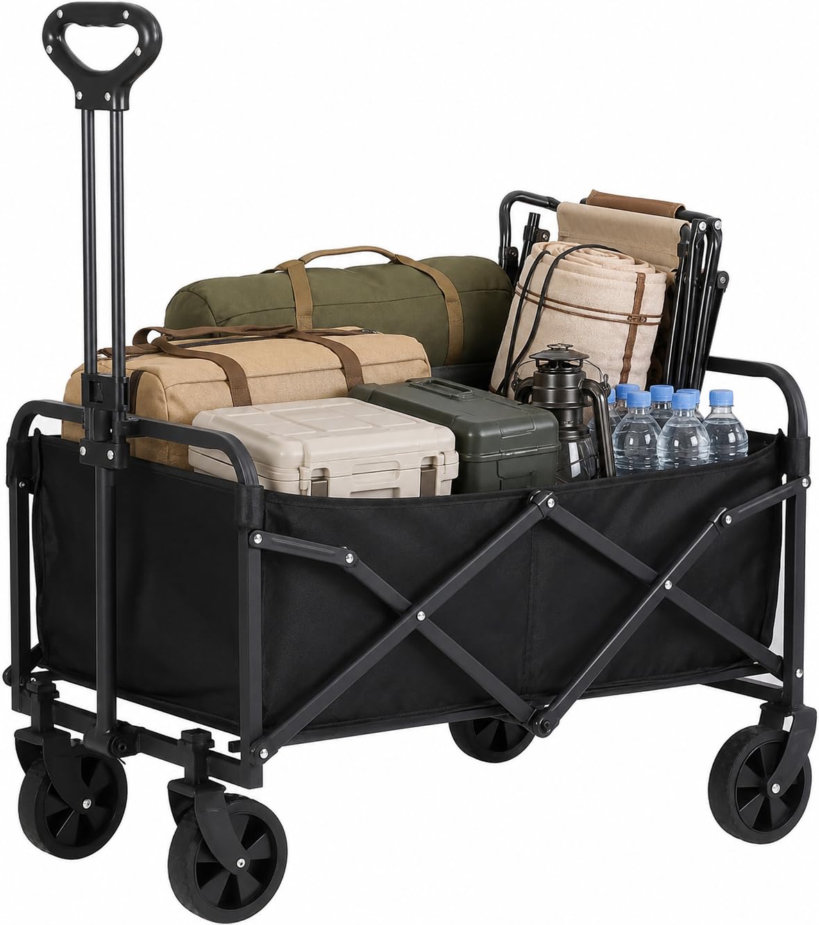 Chariot de Pliable Jusqu'à 150 kg, 100L Chariot d'extérieur avec Roues | Chariots de Jardin, Chariots de transport et chariot de plage, Chariot de Courses Pliante Pour Plage, Camping, Peche