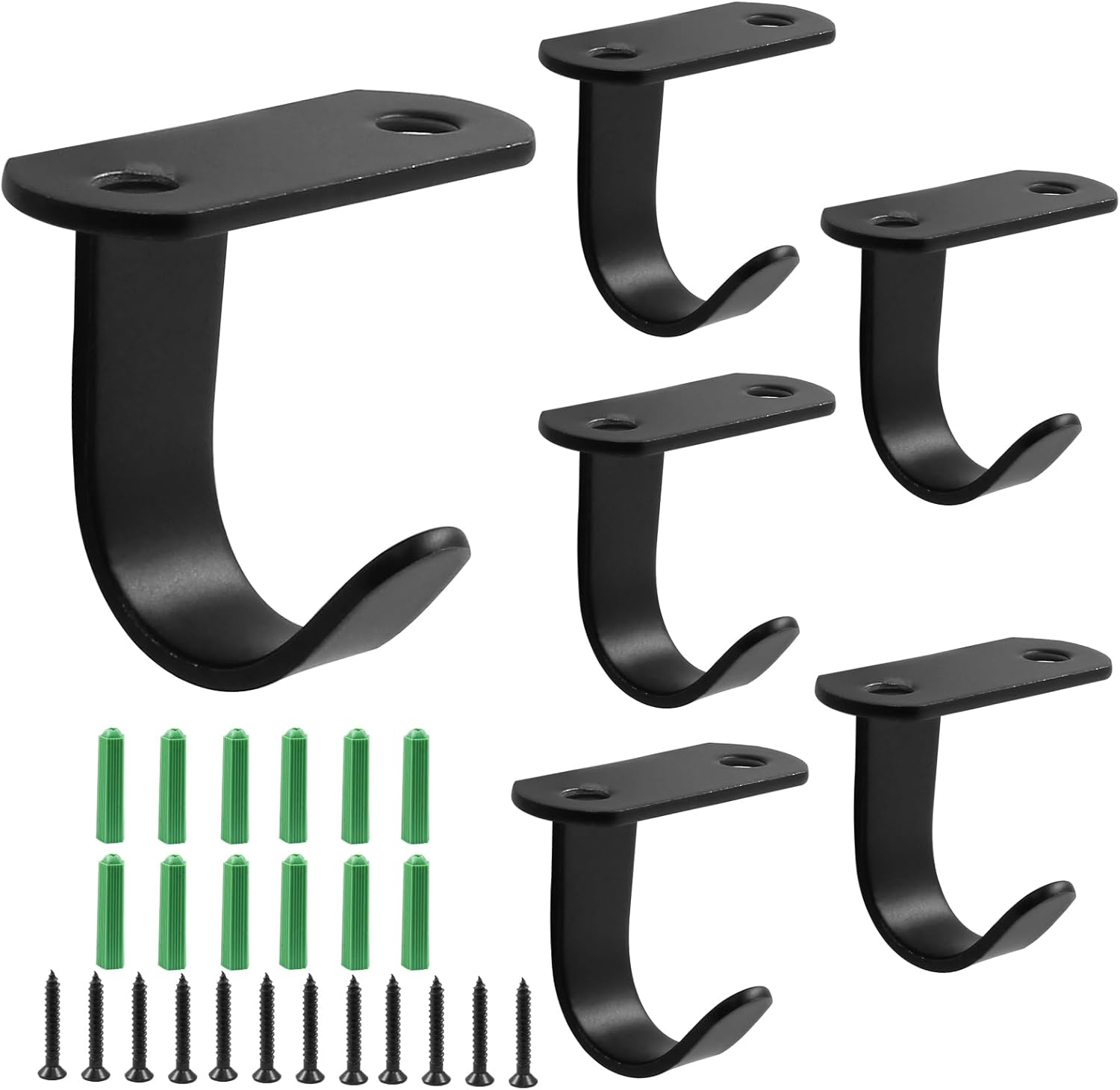 Piutouyar 6 Pack Heavy Duty Black Stainless Steel Under Shelf Hooks, Screw Mount Ceiling Hooks for Kitchen Bathroom Cabinet Towel Robe Hanger