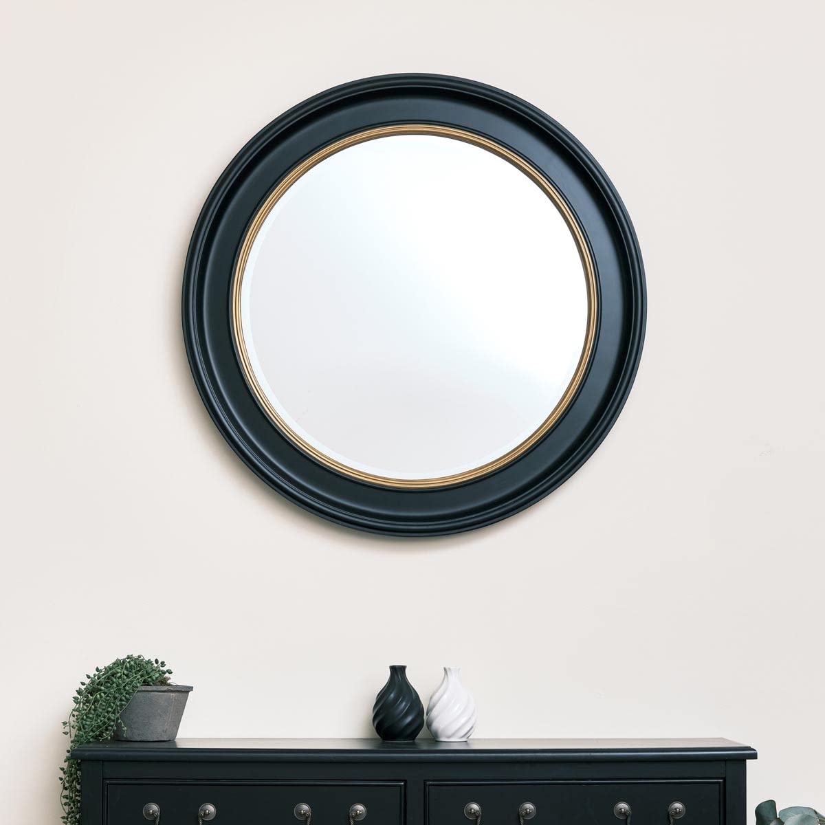  - Melody Maison Large Round Black & Gold Wall Mirror80Cm X 80Cm