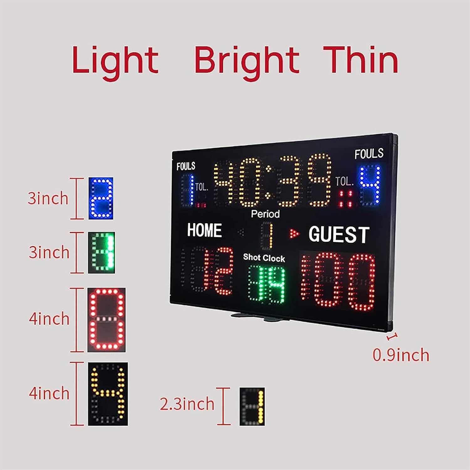 Basketball Electronic Digital Scoreboard, 15 Digit LED Digital Scoreboard with Remote Control, Two Power Methods, Race Timer for Basketball Football Etc.
