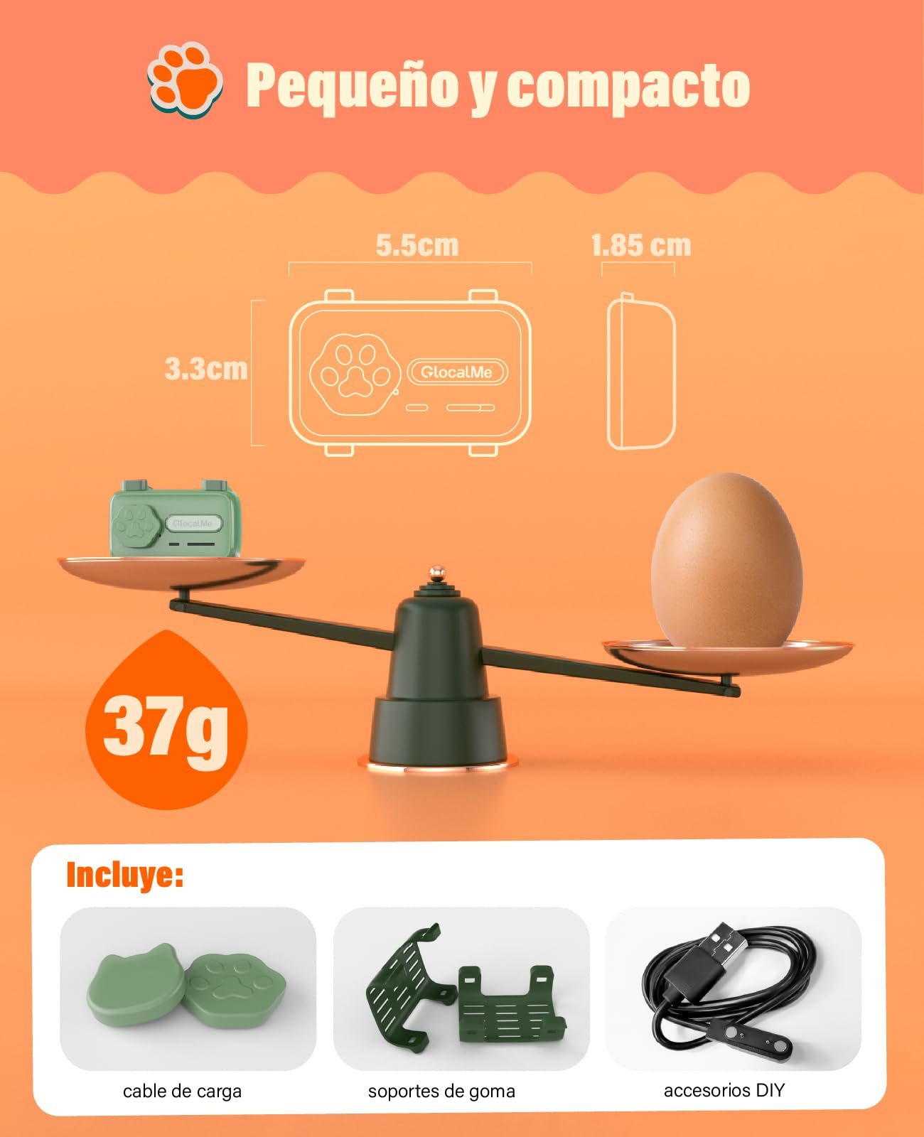 GlocalMe PetPhone, Rastreador GPS para Perro y Gato, Llamada bidireccional, posicionamiento Global, Seguimiento en Vivo, historial de Posiciones, Mini rastreador GPS con abono de 30 días