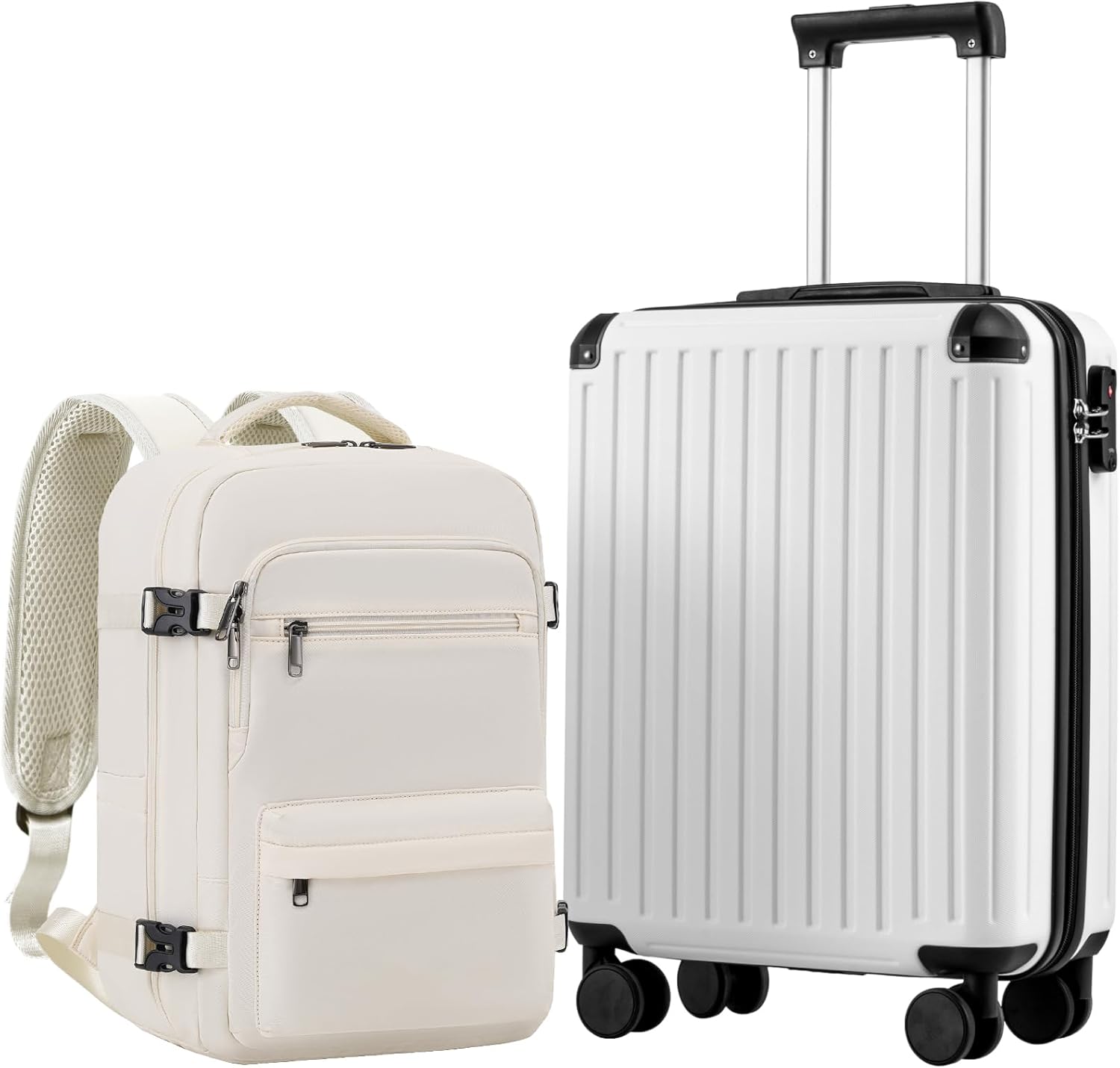 COOLIFE Cabin Suitcase 55X40X20cm and Cabin Backpack 20L(40X25X20cm) Set for EasyJet Airlines Carry on Hand Cabin Luggage Travel Bag Hard Shell Suitcase with TSA Lock (White, 55 x 40 x 20cm -Set 2pcs)