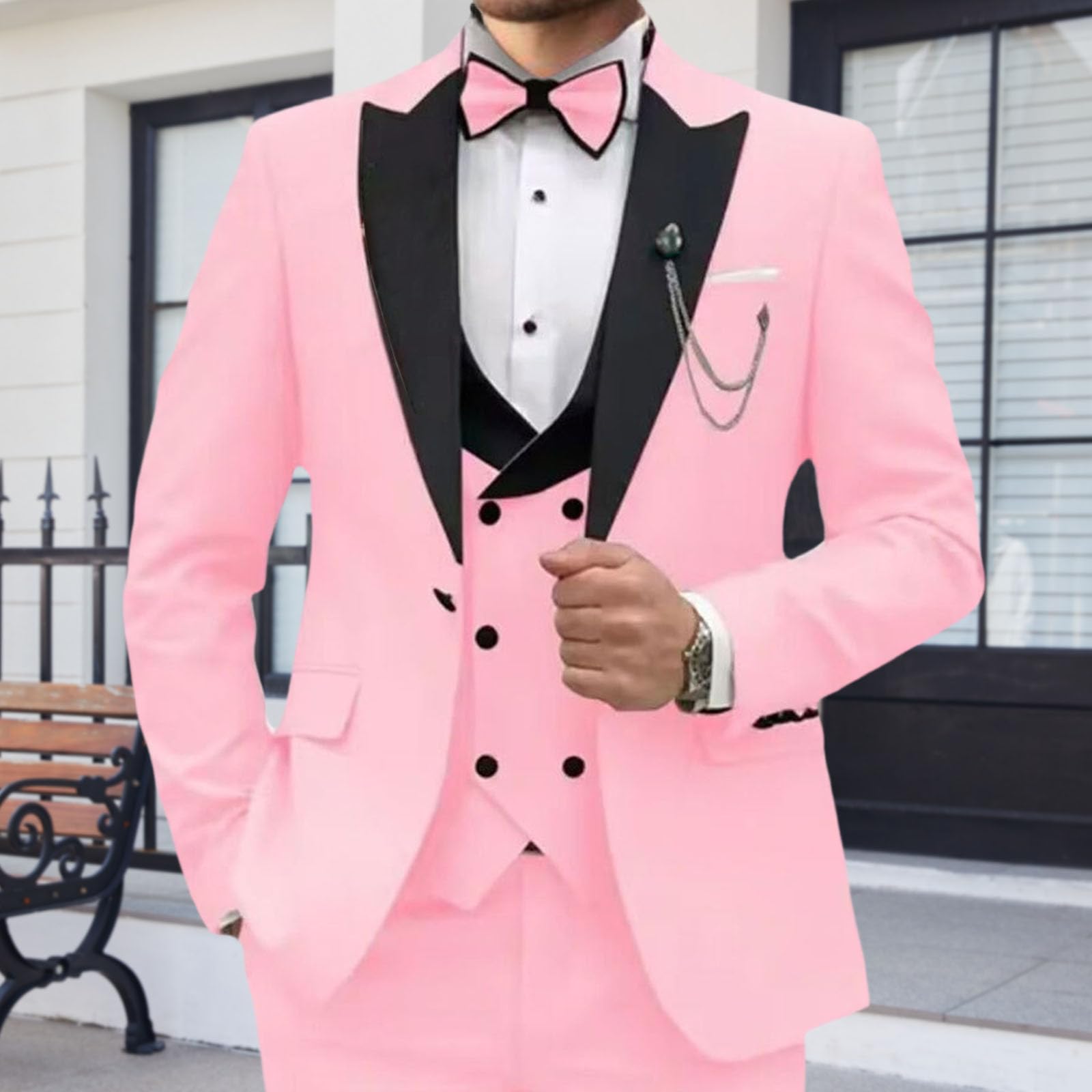Traje clásico de 3 Piezas para Hombre, Corte Ajustado, Blazer, Chaleco y pantalón, Ideal para Bodas y Eventos de Oficina.
