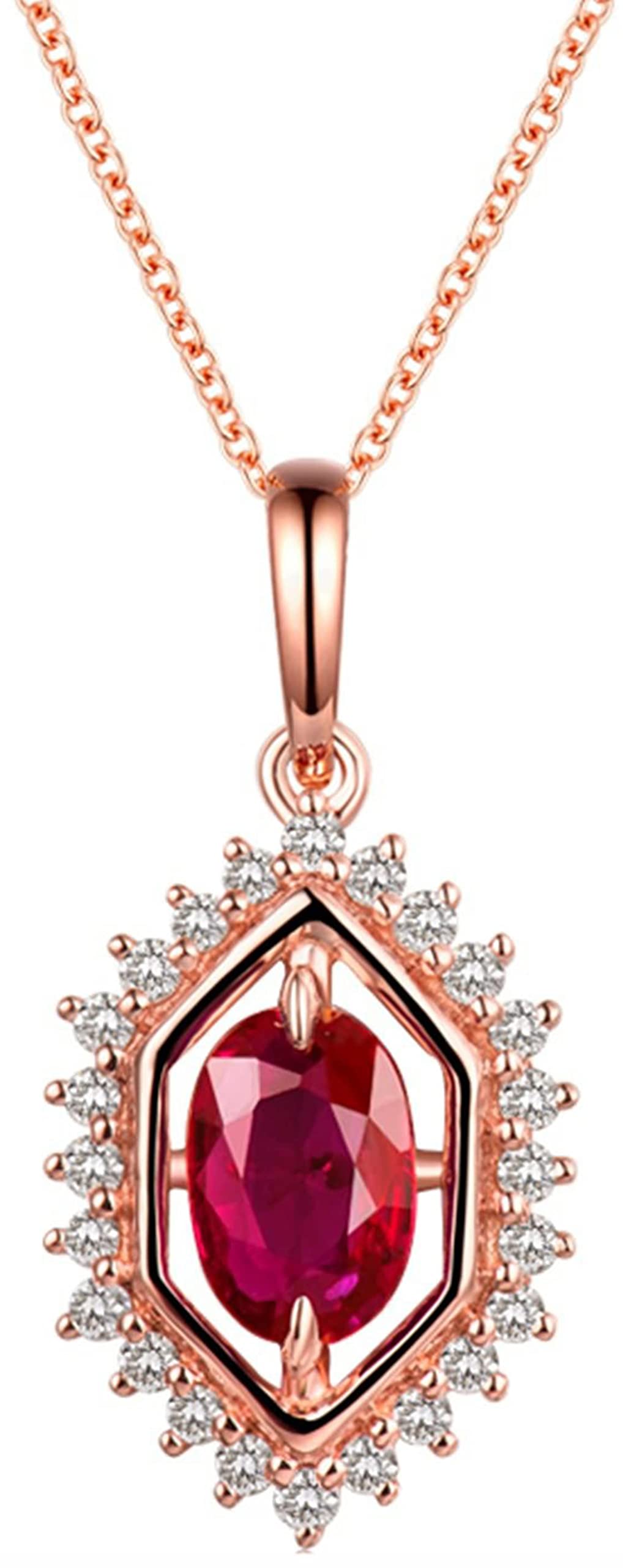 AMDXD Collar para mujer, oro rosa 750, colgante hexagonal con rubí rojo de 0,48 ct, regalo para mujeres, esposa, madre, novia, oro rosa