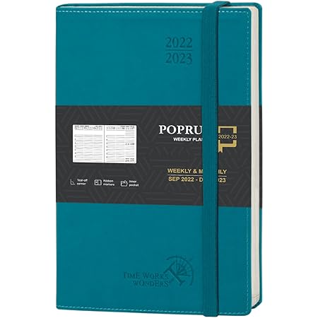 Agenda Semana Vista Agenda 2022 2023 - Cuero Regenerado - Pacific - Día Página - Tamaño A5-15 X 21 Cm - Idioma: Español - Inglés - Incluye Dos Cintas De Registro Y Pegatinas – Kunnui Planificador Mensual