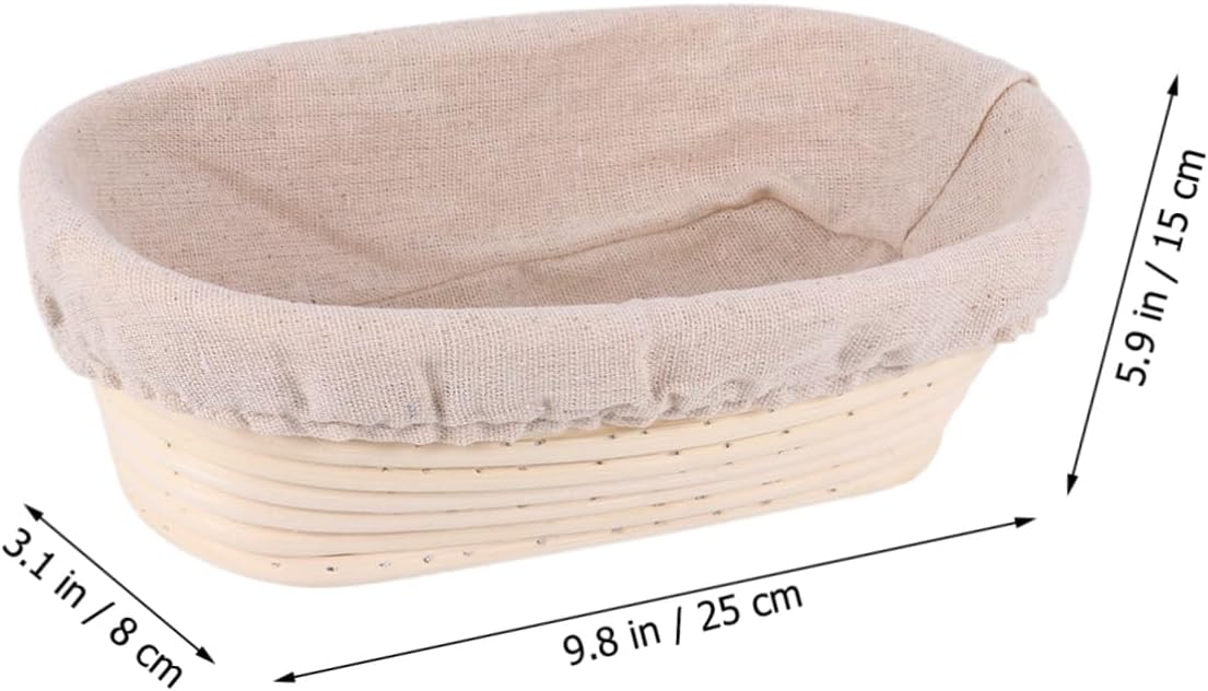 2 Sets Rattan Proofing Baskets with Fabric Liner Cover Oval Shape Bannetons for Artisan Bread Baking Smooth Design for Home Bakers