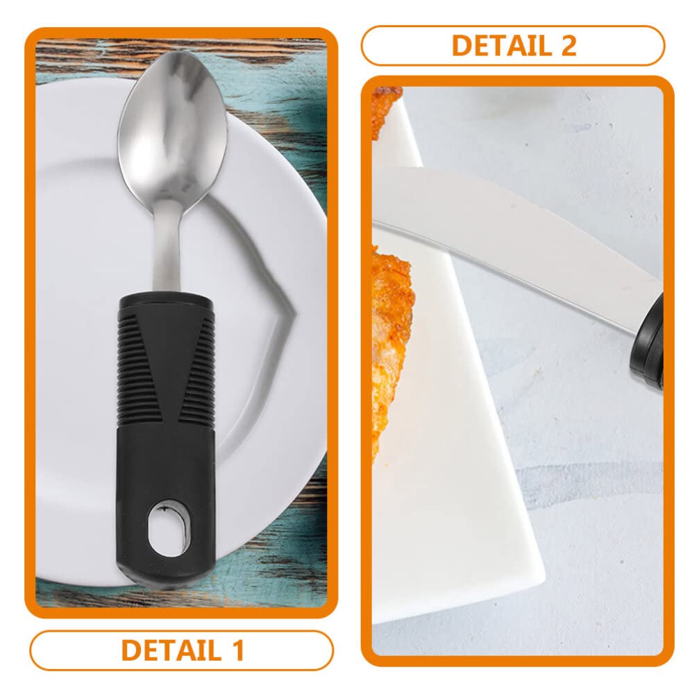 Kichvoe Set de 6 Cubiertos Adaptables para Personas Mayores Diseño Antideslizante y Mango de Acero Inoxidable y Goma, Utensilios Portátiles para Pacientes Temblor
