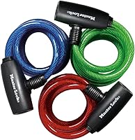 Master Lock 8127TRI 3-Pack Keyed-Alike Bike Cable Locks, 6ft Braided Steel, Color-Coded Blue/Green/Red for Secure Biking