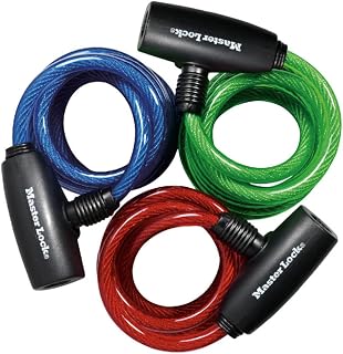 Master Lock 8127TRI 3-Pack Keyed-Alike Bike Cable Locks, 6ft Braided Steel, Blue Green Red