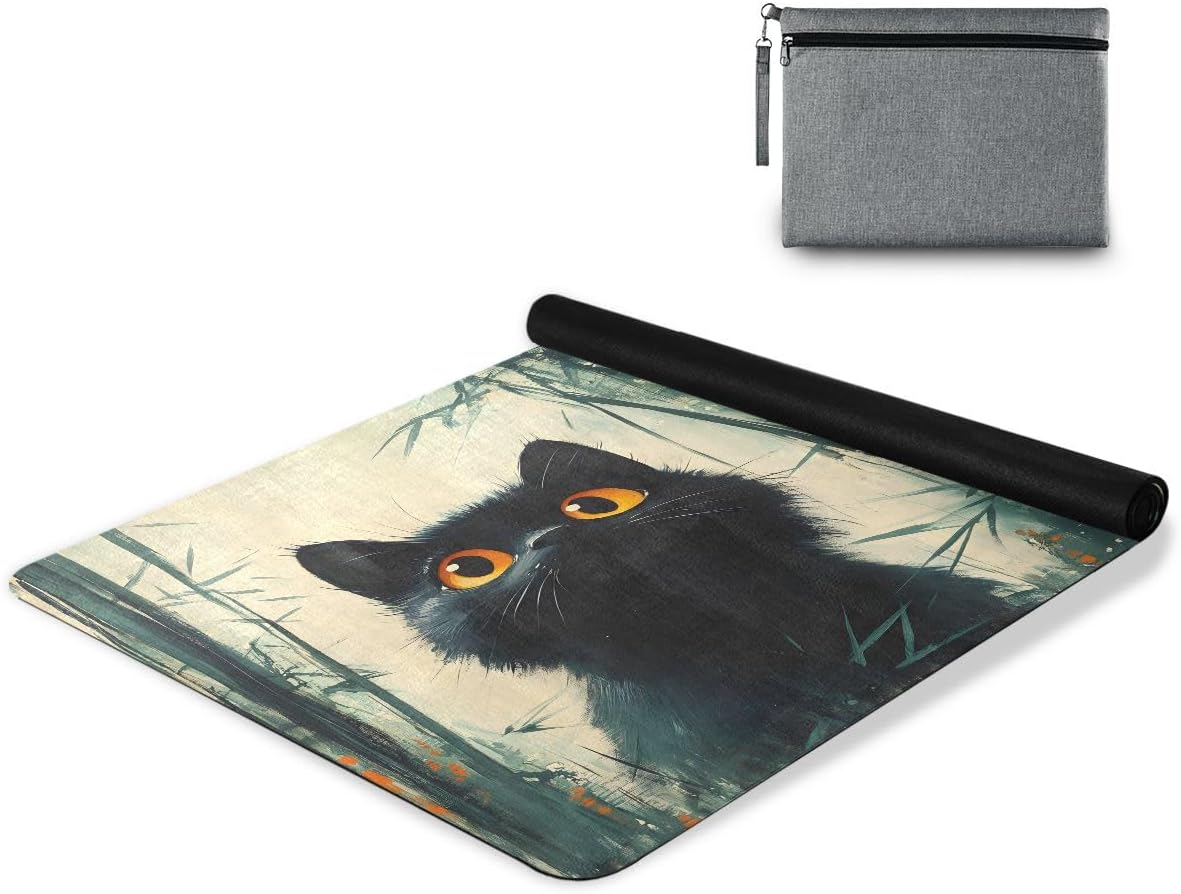 ALAZA Painting Black Cat Yoga Mat Non Slip Fitness Exercise Mat, Workout Mat for Yoga, Pilates and Floor Exercises