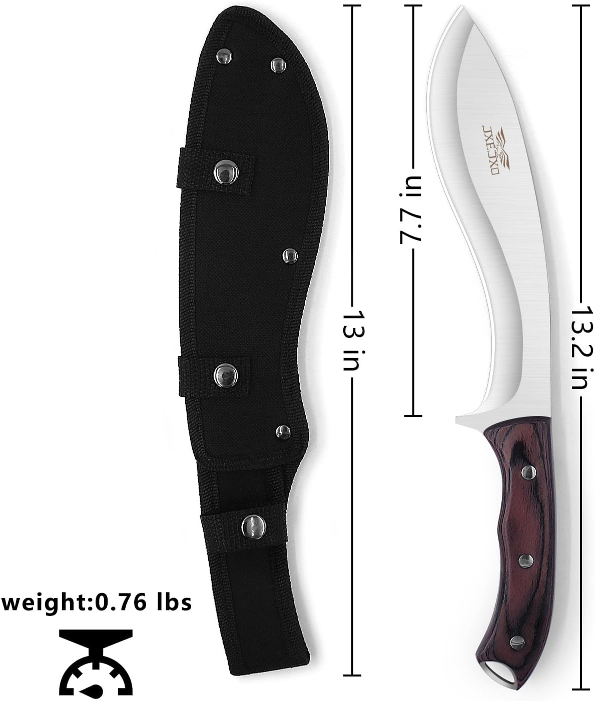 JXE JXO 13.2" Machete, Full Tang Machete for Cutting Trees Heavy Duty, 1065 High Manganese Steel with Nylon Sheath for Yard Work, Bushcraft and Outdoor