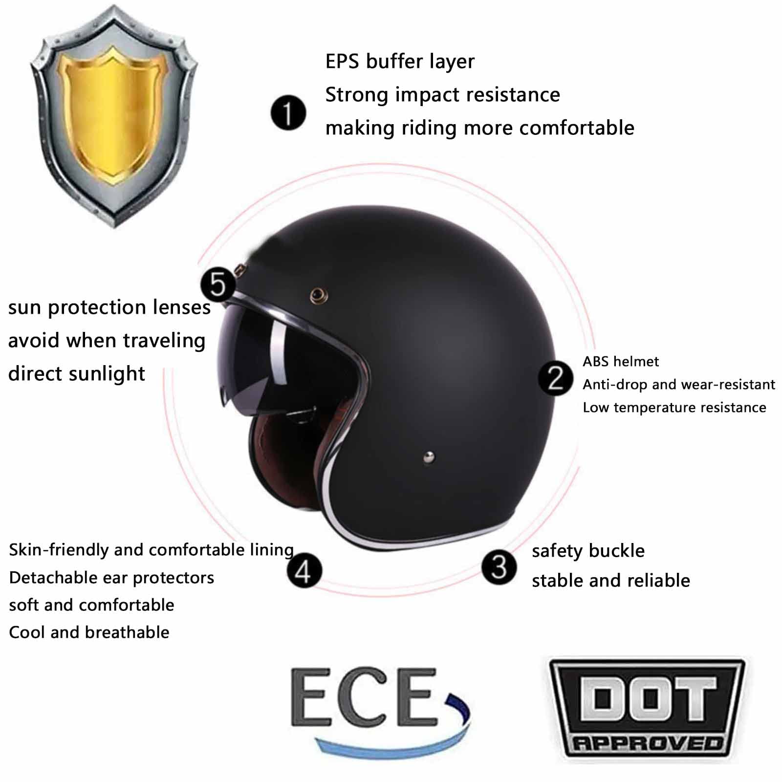 Casco Semi-Aperto Per Moto E Scooter - Nero Opaco - Con Sottogola A D - Leggero E Protettivo - Foto 5