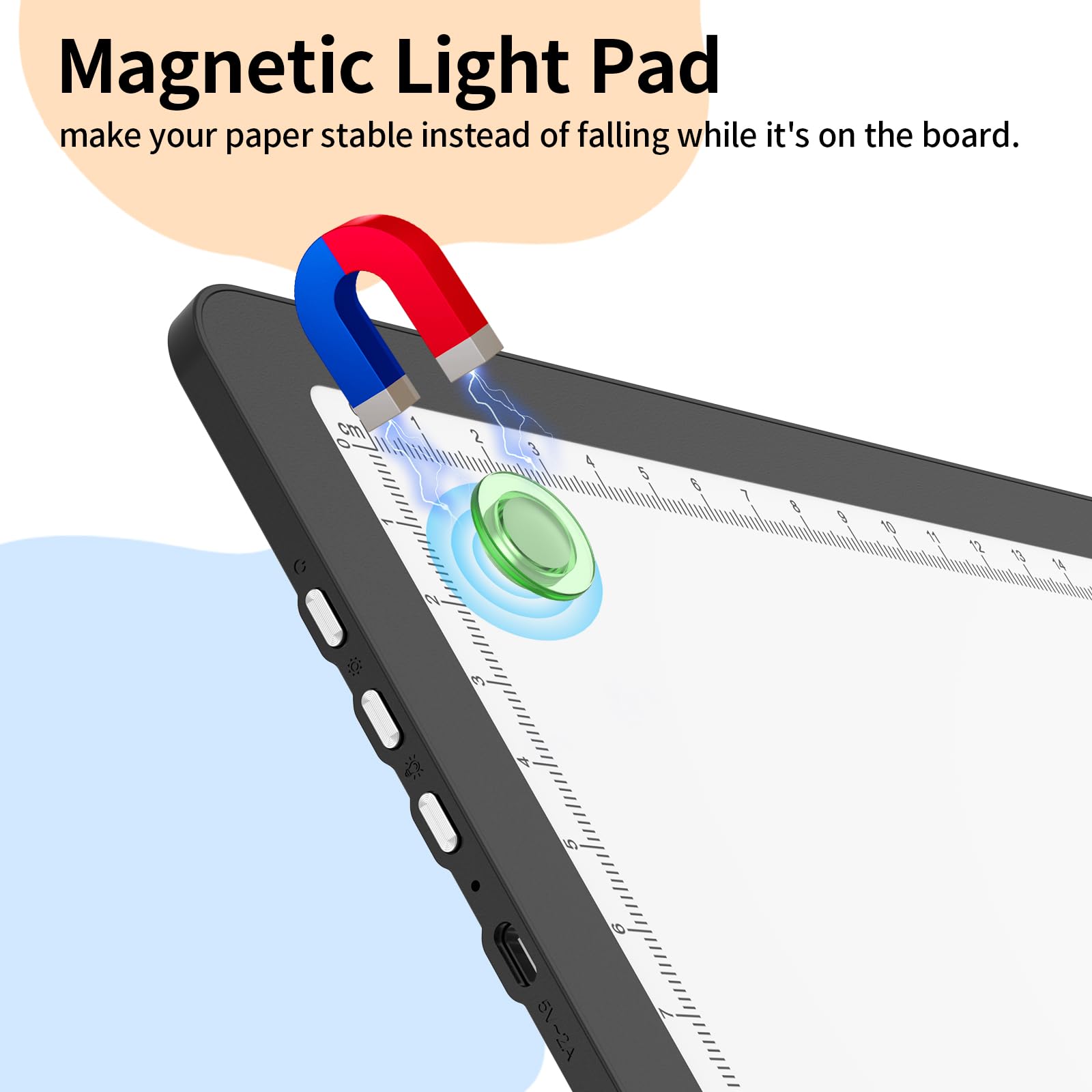 Elice Magnetische A4-Lichttafel mit Tasche für Diamantmalerei, Tracing LED Leuchtkasten mit Seitentasten, Super Bright Diamond Art Light Pad, Leuchttisch zum Zeichnen, Skizzieren, Jäten Vinyl