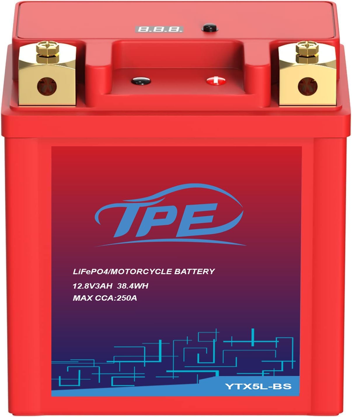 TPE 12V Lithium Motorcycle Battery YTX5L-BS 3AH 300CCA with Smart BMS & LCD Display LiFePO4 Engine Start Battery for Motorcycles ATVs