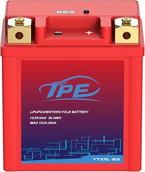 TPE 12V Lithium Motorcycle Battery YTX5L-BS 3AH 300CCA with Smart BMS & LCD Display LiFePO4 Engine Start Battery for Motorcycles ATVs