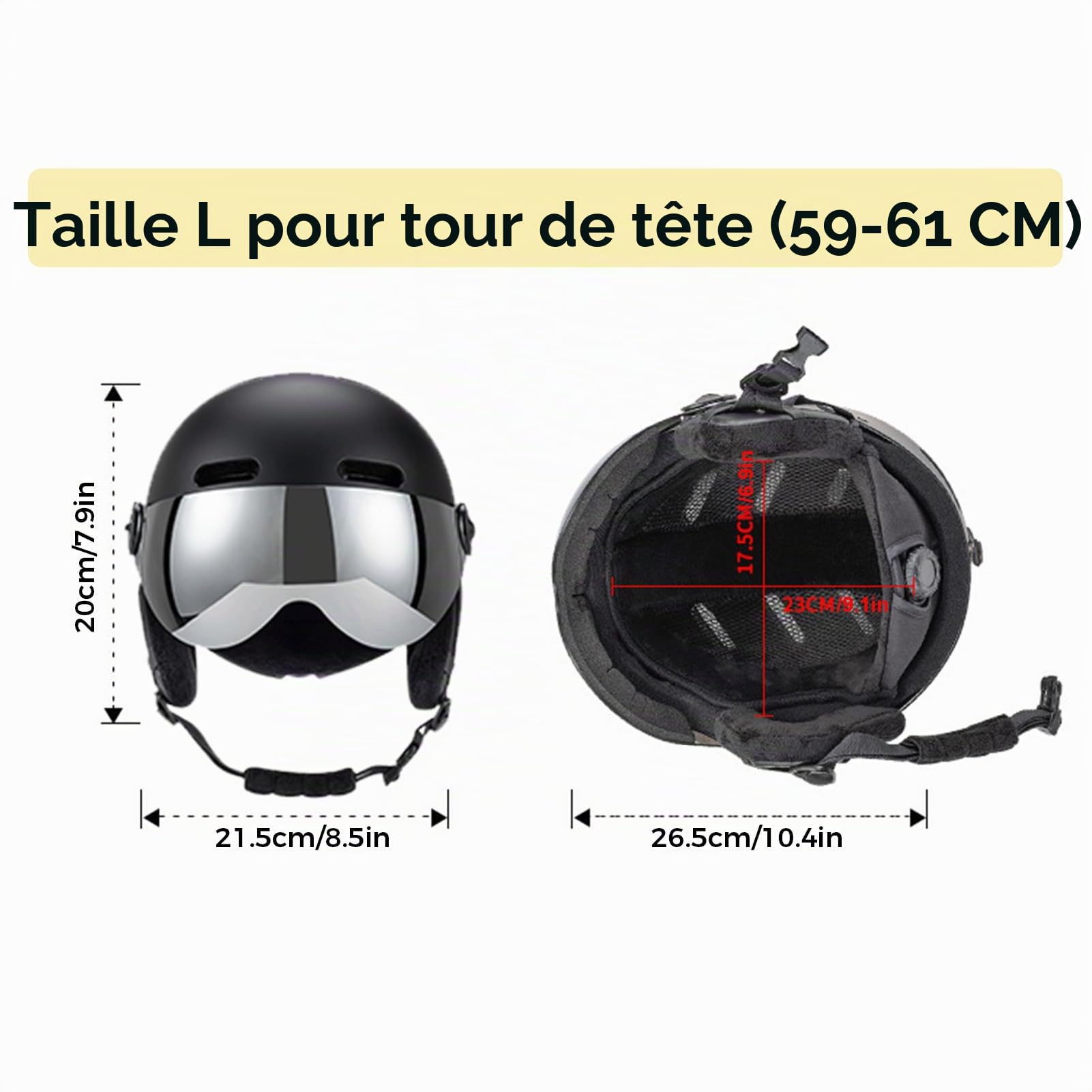 Luocute Casque de Ski, Casque de Snowboard avec Lunettes, Doublure EPS, 12 Aérations, Coussinets d'oreille Amovibles, avec Visière Amovible, pour
