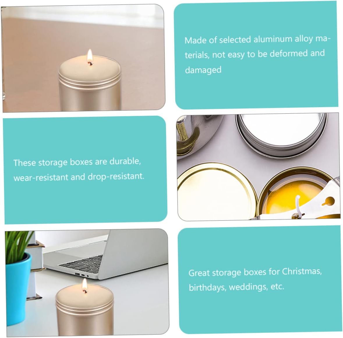 Gadpiparty 50ml DIY Candle Making Aluminum Jars 6-Piece Set for Essential Oils Creams and Ointments Lids for Travel and Storage