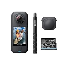 Insta360 X4 Air Pack Starter Nero grafite- Videocamera leggera 165g 8K 360, selfie stick invisibile, lenti sostituibili, prima registri poi inquadri, cover antivento integrata.