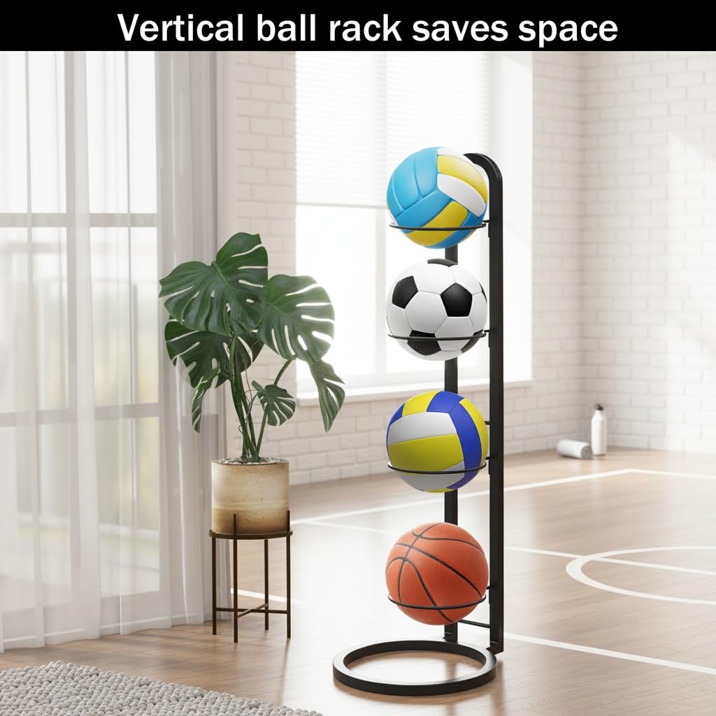 Estante para Balones de Futbol, Soporte 3 Niveles Almacenamiento Vertical para Fútbol Baloncesto Balonmano Voleibol