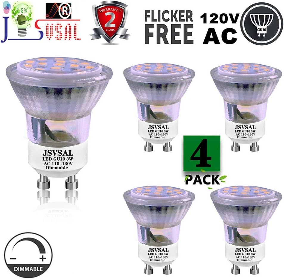 (4-Pack Dimmable MR11 GU10 LED Light Bulbs, 3W GU10 Base LED Spotlight, 30-35W Halogen Bulbs Equivalent, AC120 Volt,Natural White-4000K