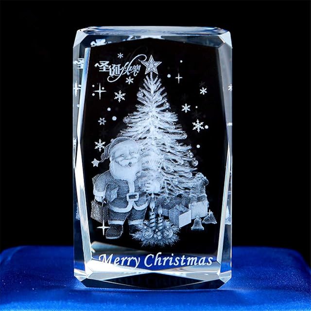 Besot Crystal Glass Cube Model Gift 3D Laser Engraving Angel Eagle Statue Feng Shui Souvenir Crafts (Christmas tree)