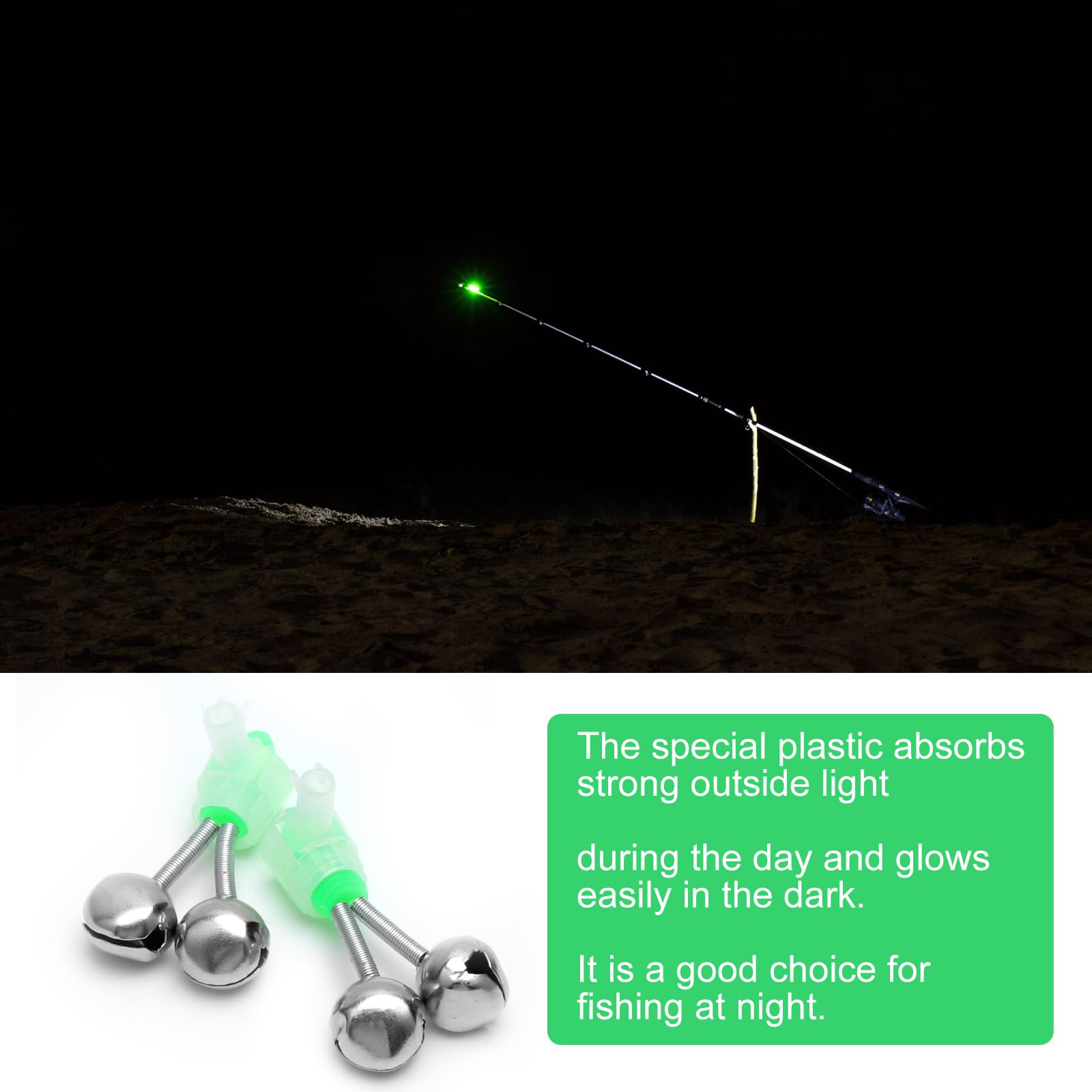 Clochette de Pêche à Spirale VOSSOT 20 Pièces, Double Cloche Lumineuse Détecteur de Touche