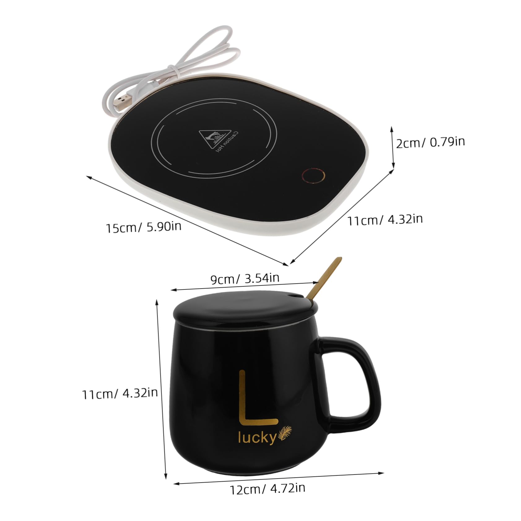 OKUMEYR 1set USB Set with Ceramic Cup Constant Temperature Heating Pad for Home Office for Keeping Drinks Warm Glossy USB-Powered