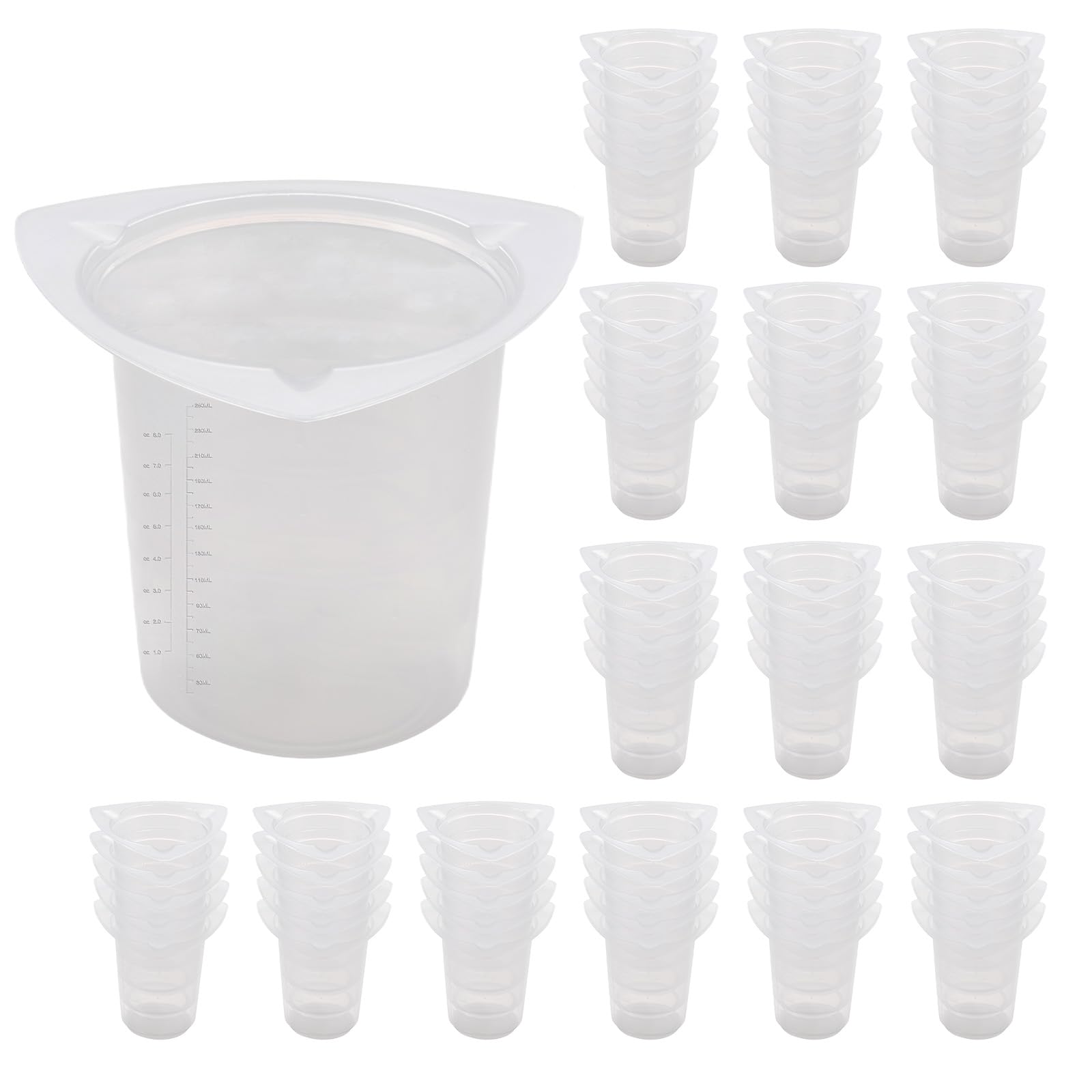 CryoKing 100Pcs Plastic Beaker, 250ml Triangular Lab Measuring Cup, 8.45oz Clear Liquid Container With Scale Line, Triangular Beakers for Labotatory Scientific Experiment, Household Mixing