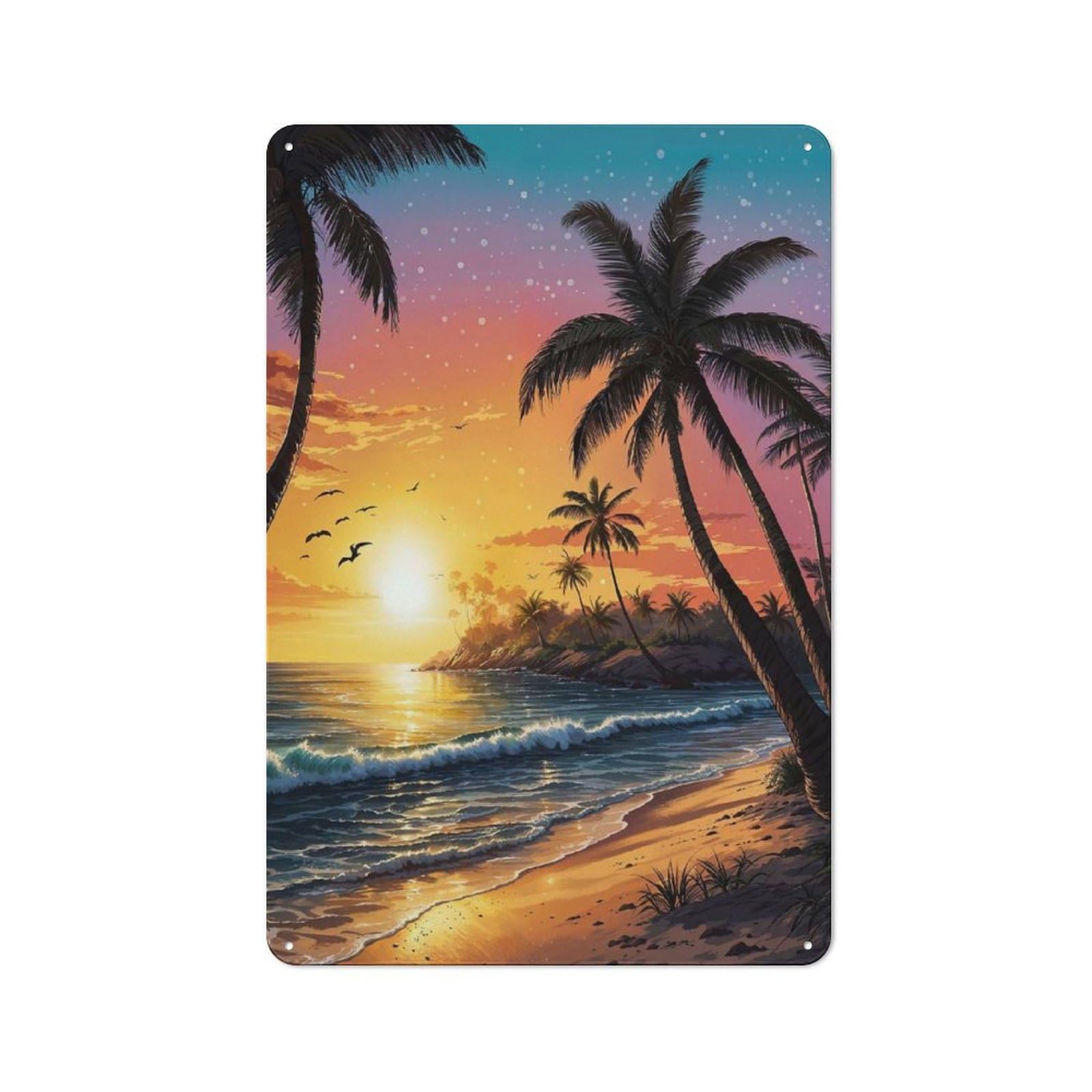 Tin Wall Plaque 30x20cm with Enchanting Sunset Oasis for Garage Or Workshop, for An Autumn Wall Display in Garage And Workshop