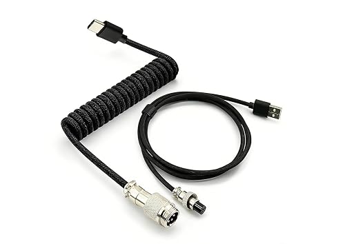 HSEUOPV Custom Coiled USB C Cable for Gaming Keyboard (Black, 1.8 M)